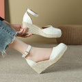 Scarpe donna Valstrend Hemp Rope Wedge con fascia elastica, suola in corda e design elegante in primo piano.