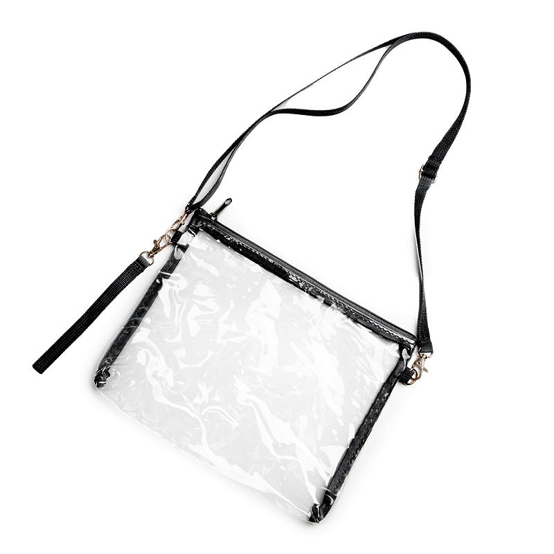 Borsa tracolla trasparente Valstrend con portafoglio integrato, ideale per viaggi, in plastica trasparente e resistente.