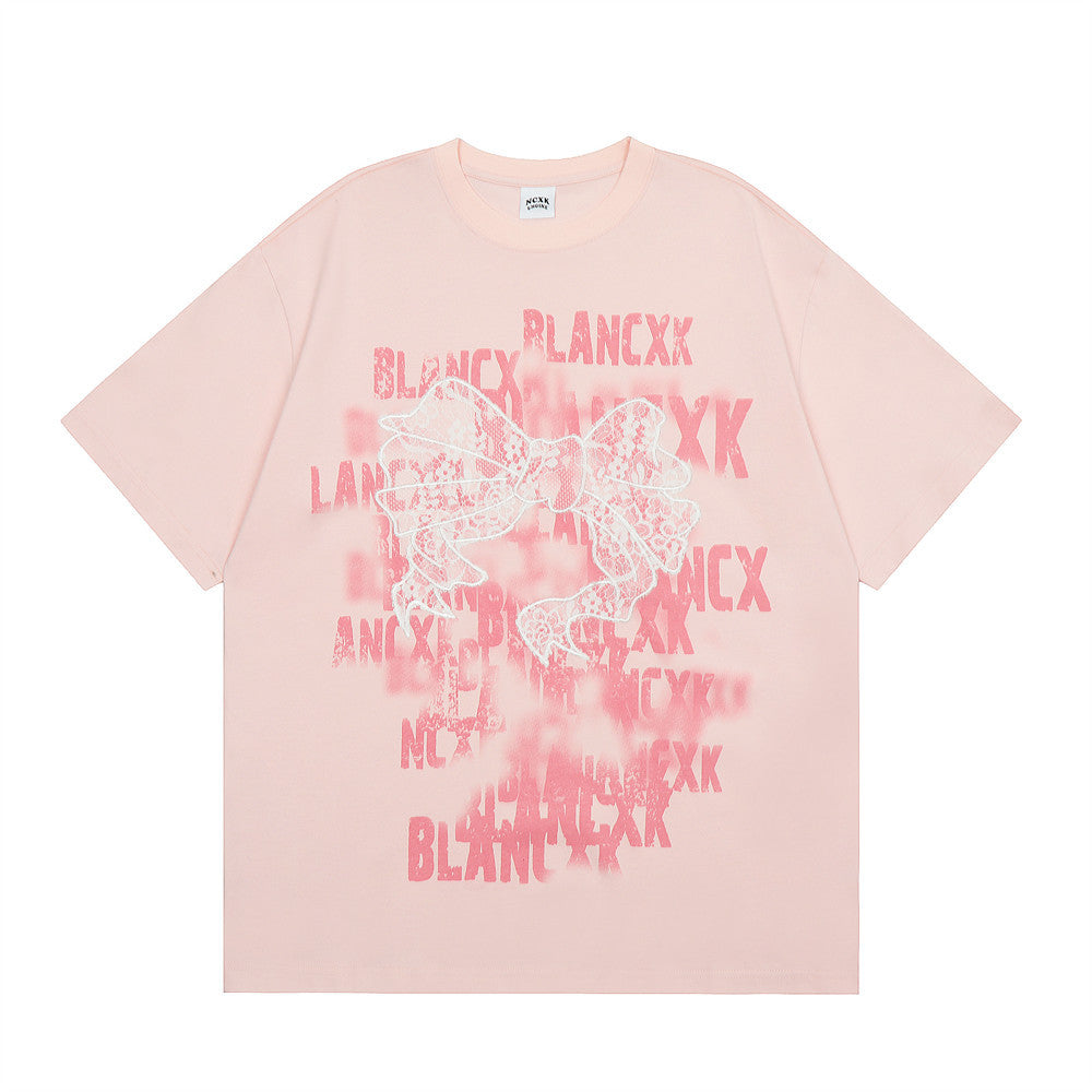 Bow Embroidered Printed Short Sleeve