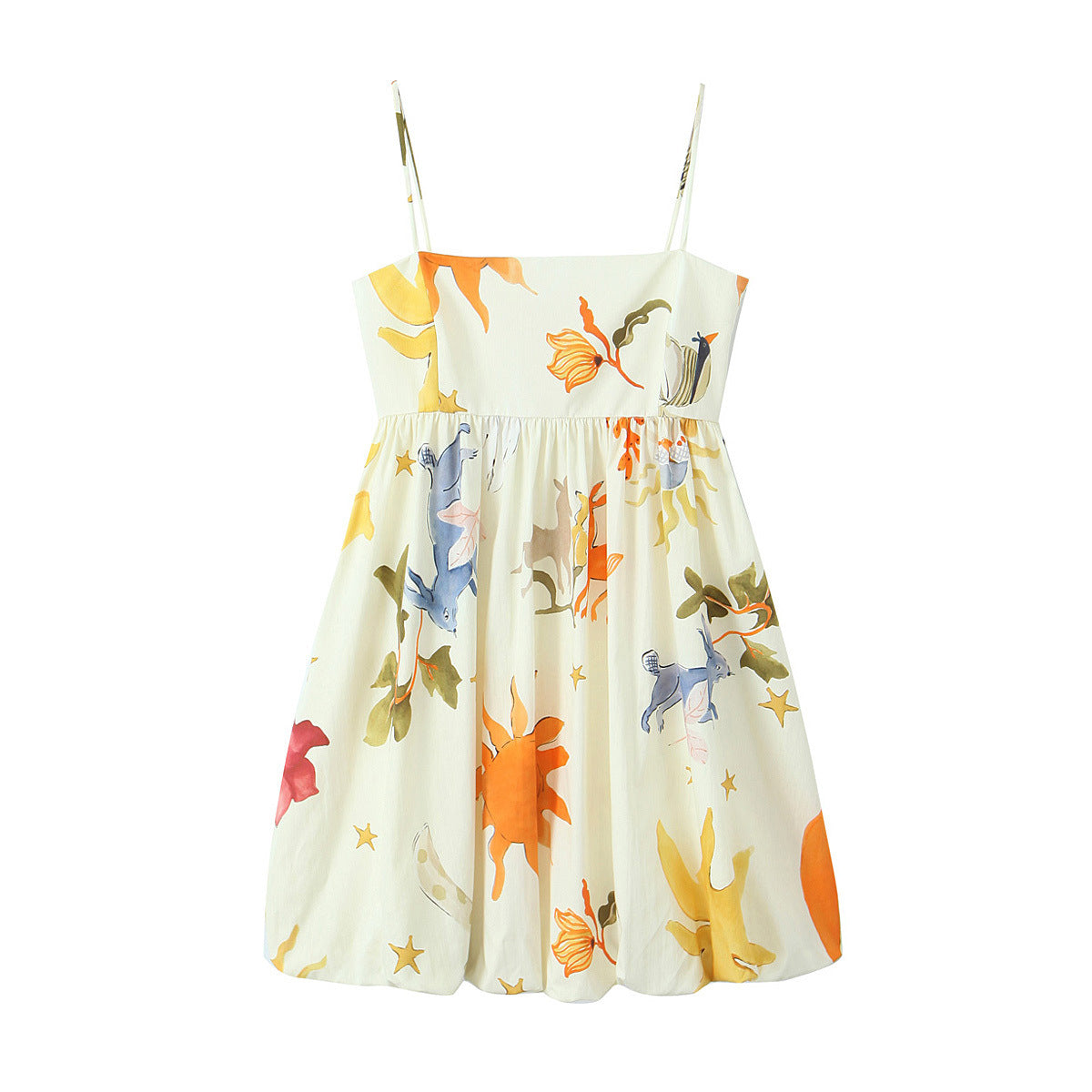Vestito casual stampato per donna Valstrend, abito largo con spalline e stampa colorata, ideale per look rilassati e di moda.