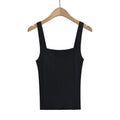 Maglietta a spalla larga Valstrend, canotta estiva a maglia, vita alta slim fit, stile hot girl, colore chiaro.