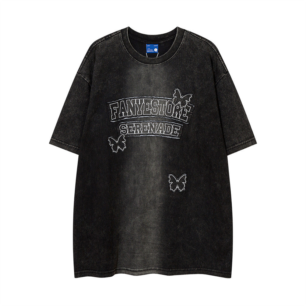 T-shirt casual Valstrend con maniche corte, lavaggio sbiadito e gradiente, vestibilità ampia e stile distressed.