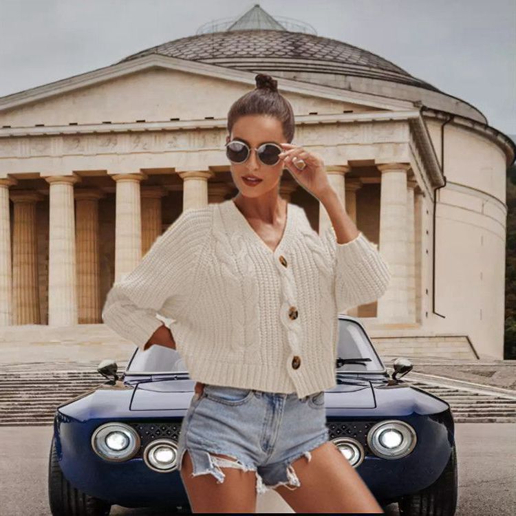 Maglione autunno-inverno Valstrend shop a tinta unita, a manica corta e vestibilità larga, ideale per la stagione fredda.