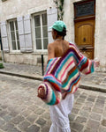 Cardigan colorato con righe a contrasto, maglia a maniche lunghe Valstrend, stile casual e caldo, visibile in dettaglio.