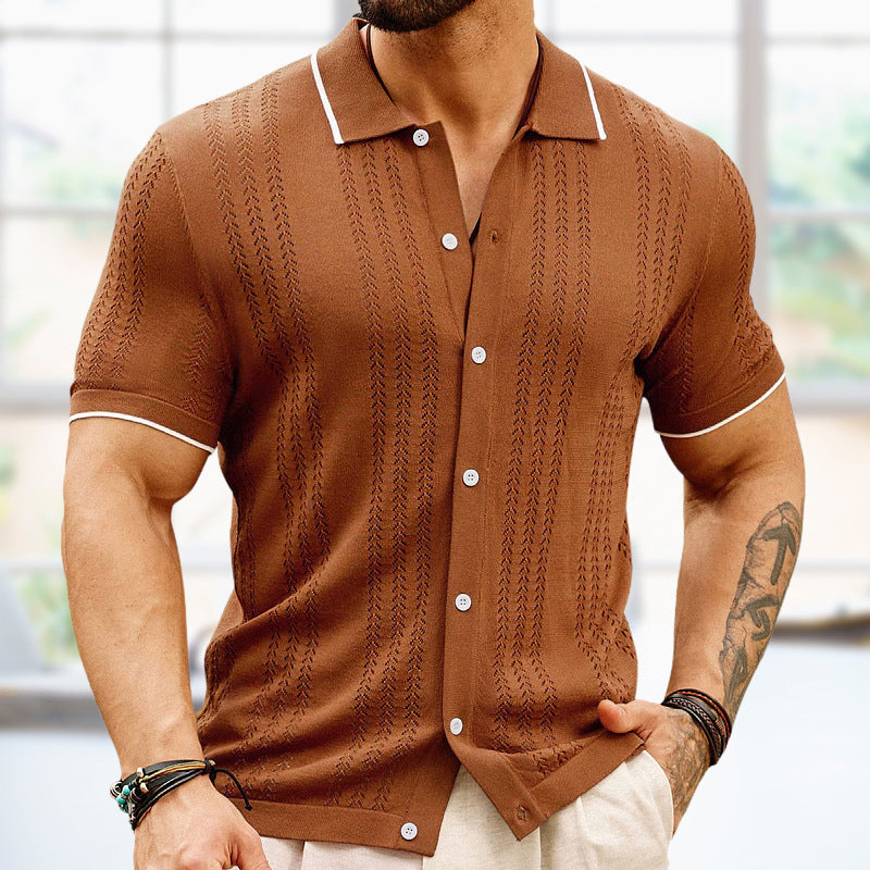 Camicia polo estiva a maniche corte da uomo Valstrend, con bottoni e collo a punta, abbigliamento fashion business.