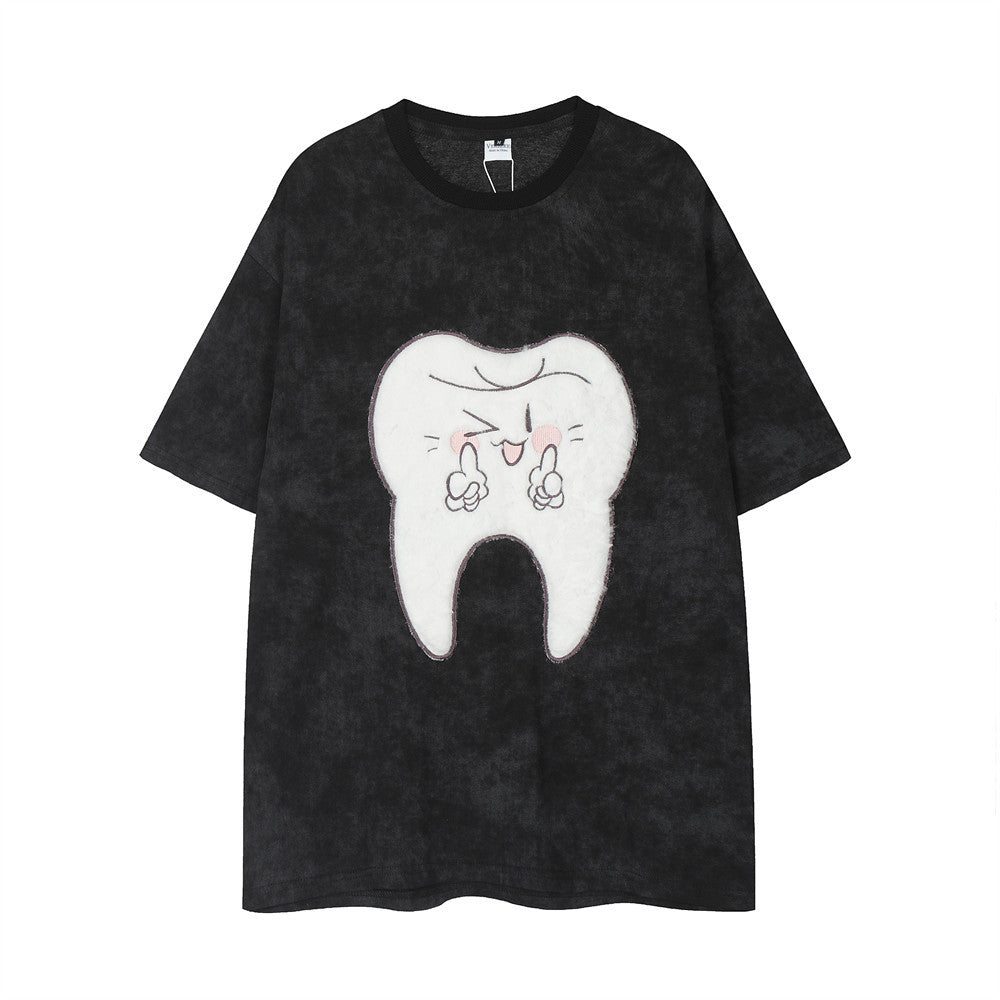 Funny Funny Teeth Paste Cloth Embroidery Short Sleeve