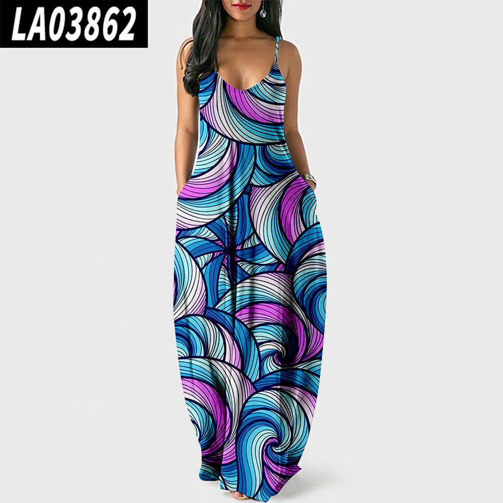 Vestito da strada digitale Valstrend, stile temperamento, stampa moderna, tessuto leggero e comodo, vista frontale del vestito.