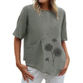 Camicia valstrend stampata con edera, maniche corte retrò, collo rotondo, design pieghevole e stile casual.