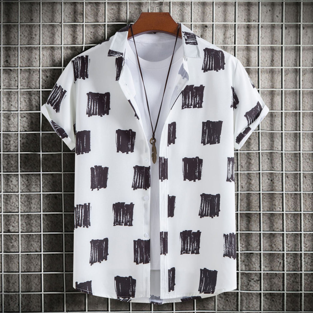 Camicia uomo slim fit con stampa a maniche corte, moda Valstrend, tessuto leggero e stile estivo.
