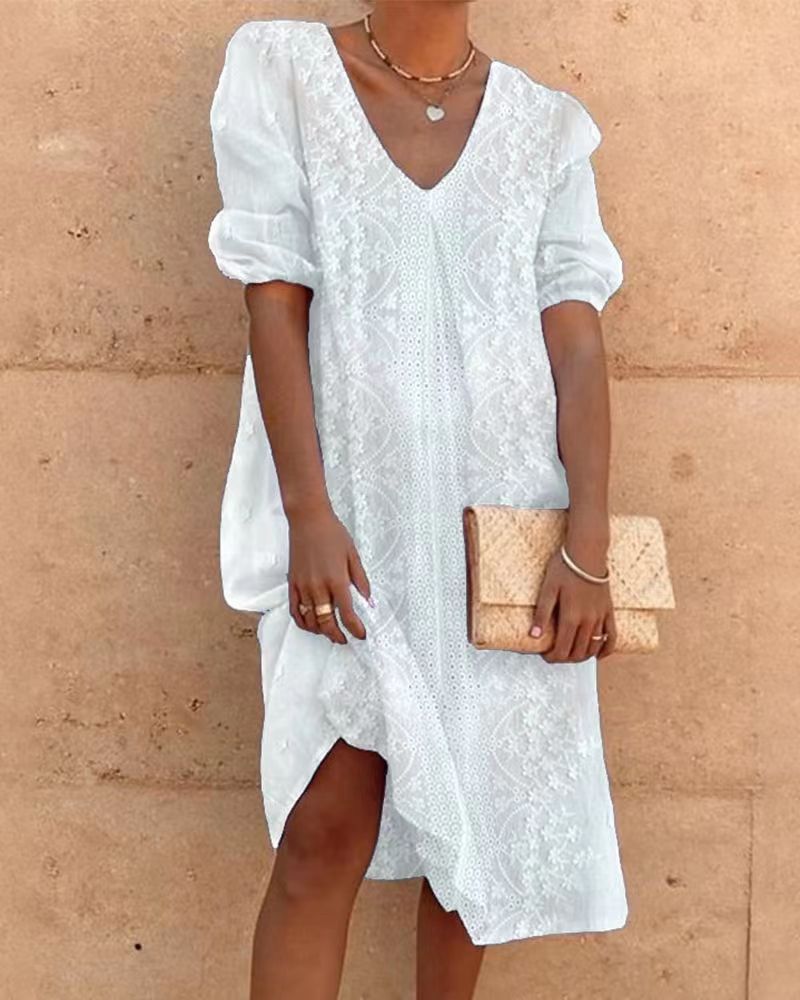 Vestito lungo in cotone e lino per donna di Valstrend, con maniche lunghe e stile elegante.
