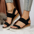 Scarpe peep toe con zeppa piattaforma e fibbia, taglie comode, marchio Valstrend shop, vista frontale.