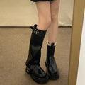Stivali donna Valstrend con punta rotonda, fondo muffin, altezza al ginocchio e tessuto elasticizzato, stile alla moda.