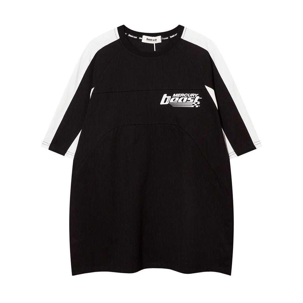 American Summer Color Matching Sports Loose T-shirt