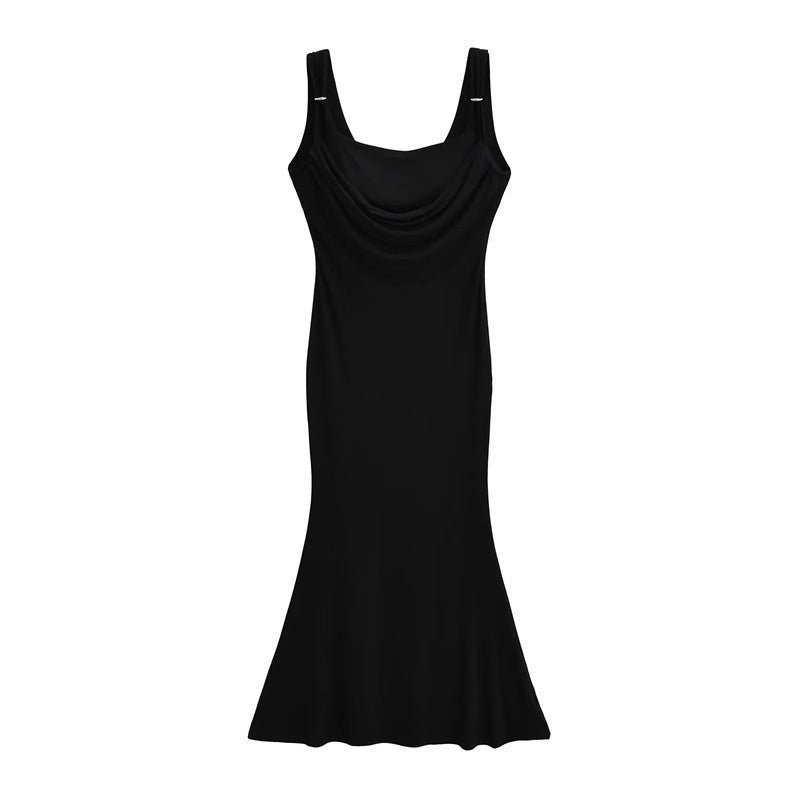 French Hot Girl With Chest Pad Swing Collar Sling Dress