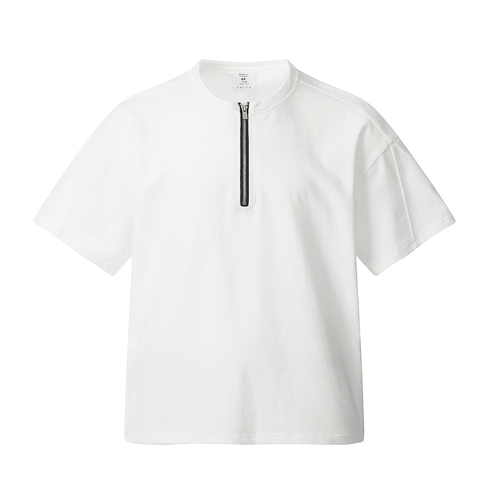 Half Zip Cardigan Round Neck Short Sleeve T-shirt