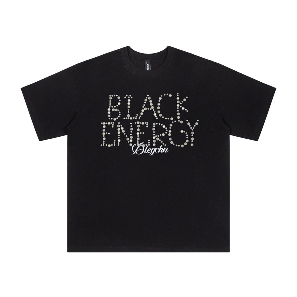 Beaded Letter Short-sleeved T-shirt For Men And Women