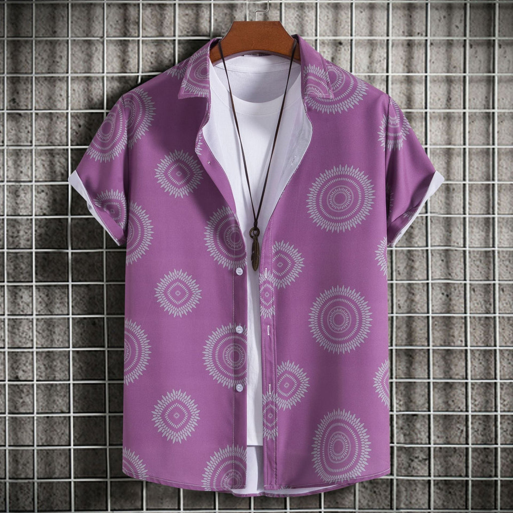 Camicia slim-fit da uomo Valstrend con stampa a maniche corte, stile moda uomo, tessuto leggero e design moderno.
