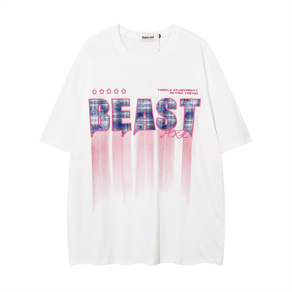 Inkjet Gradient Letter Patch Embroidery Short Sleeve