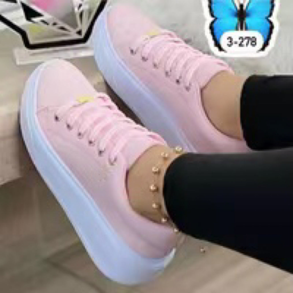 Scarpe da donna Valstrend, scarpe rotonde con punta spessa e lacci, in colore solido, stile casual e comodo.
