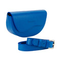 RB1027CH | Women's Rounded Bandolier Bag in Genuine Leather Made in Italy. Removable and adjustable leather shoulder strap. Polished Nickel hardware - Royal Blue color - Dimensions: 25 x 15 x 9 cm.