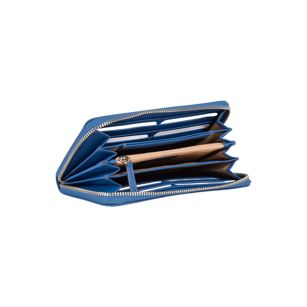 RB1084SCH | Women's zippered wallet made in Italy in smooth, matte genuine leather. Color: Royal Blue. Dimensions: 20 x 10 x 2.5 cm.