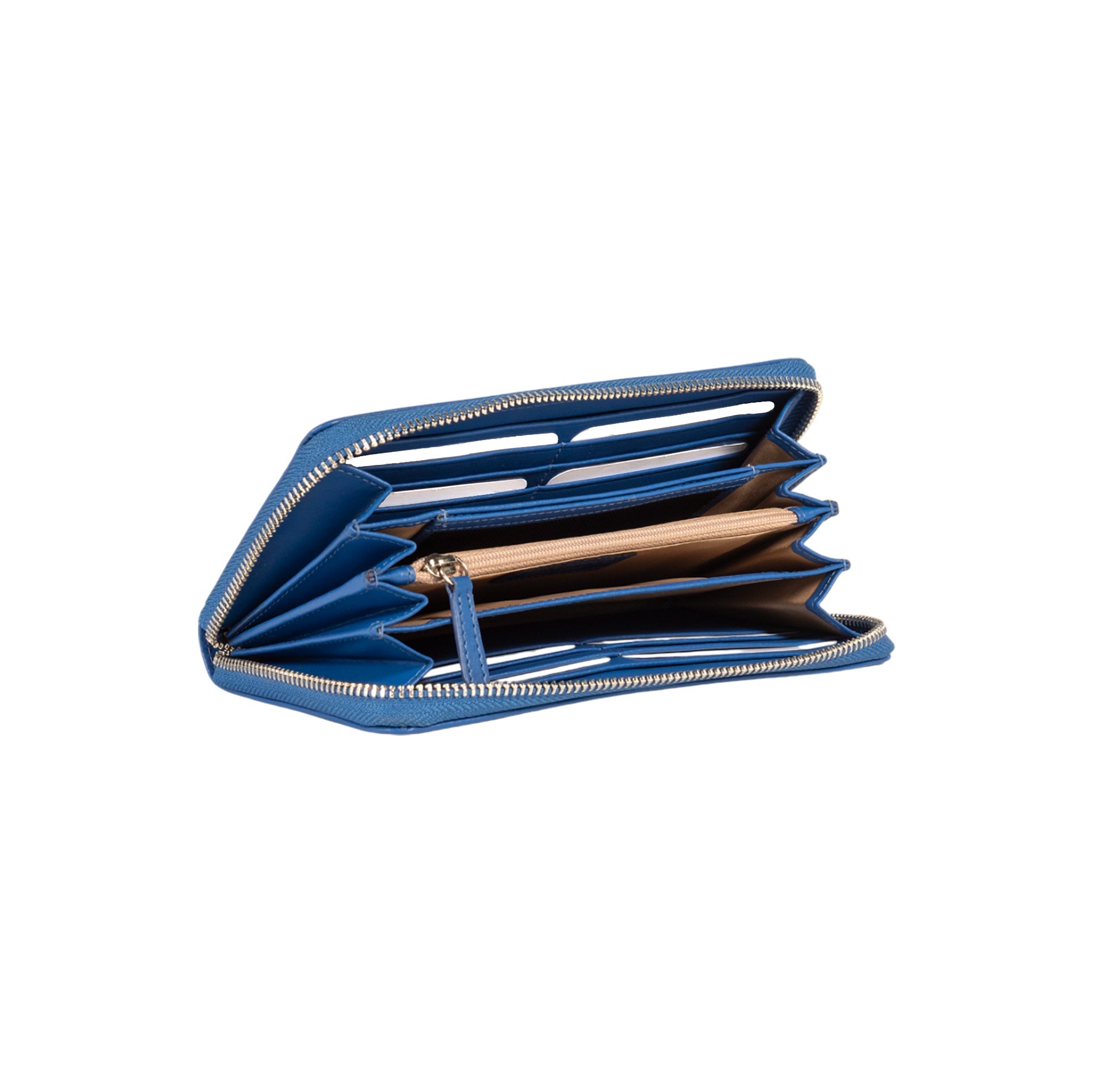 RB1084SCH | Women's zippered wallet made in Italy in smooth, matte genuine leather. Color: Royal Blue. Dimensions: 20 x 10 x 2.5 cm.