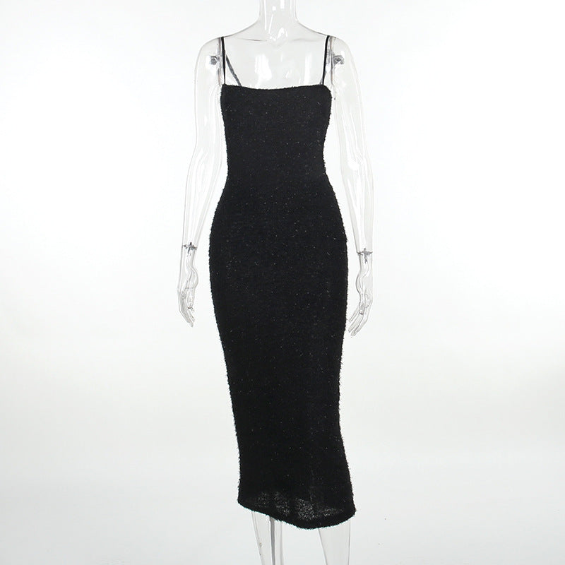 Vestito da donna Valstrend con schiena scoperta, senza maniche, in pelliccia luminosa e stile elegante per occasioni speciali.