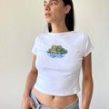 Maglietta donna a maniche corte in cotone Valstrend, stampa europea e americana, scollo rotondo, design colorato e moderno