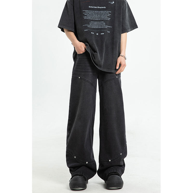 Men's Fashion Casual Rivet Deconstructing Straight Wide-leg Pants