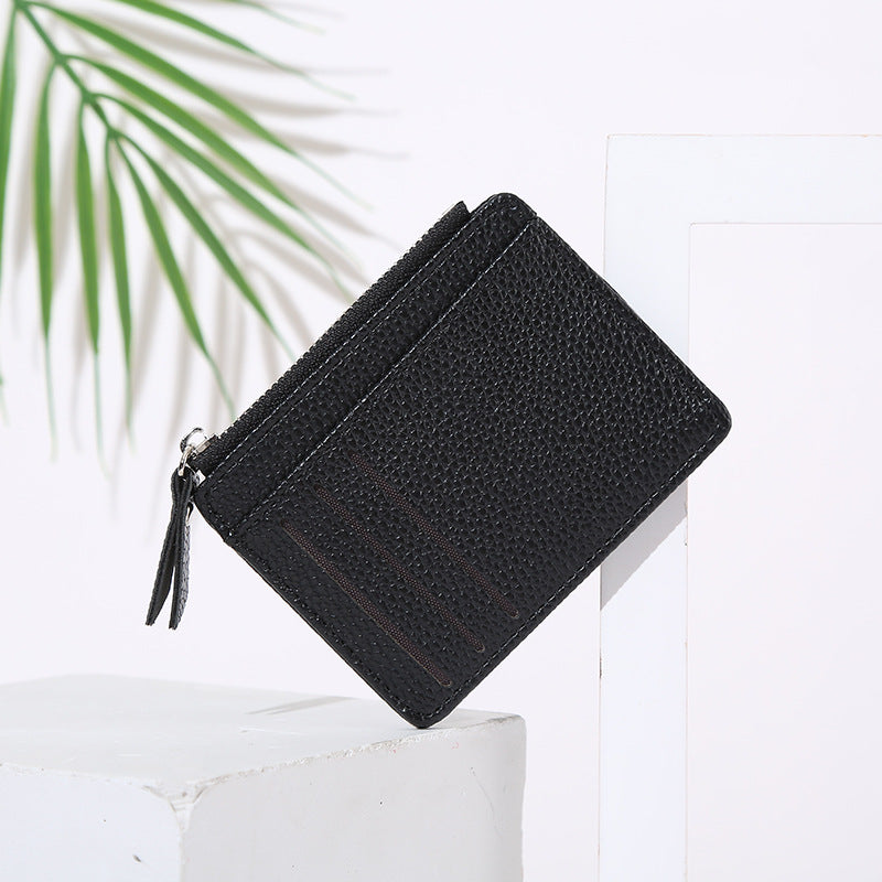 Portaoggetti donna Valstrend con zip, design colorato e pattern lychee, ideale per carte di credito e biglietti da visita.