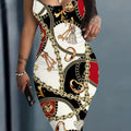 Random Print Bodycon Tank Dress, Sexy Crew Neck Sleeveless Dress For Spring & Summer, Women's Clothing