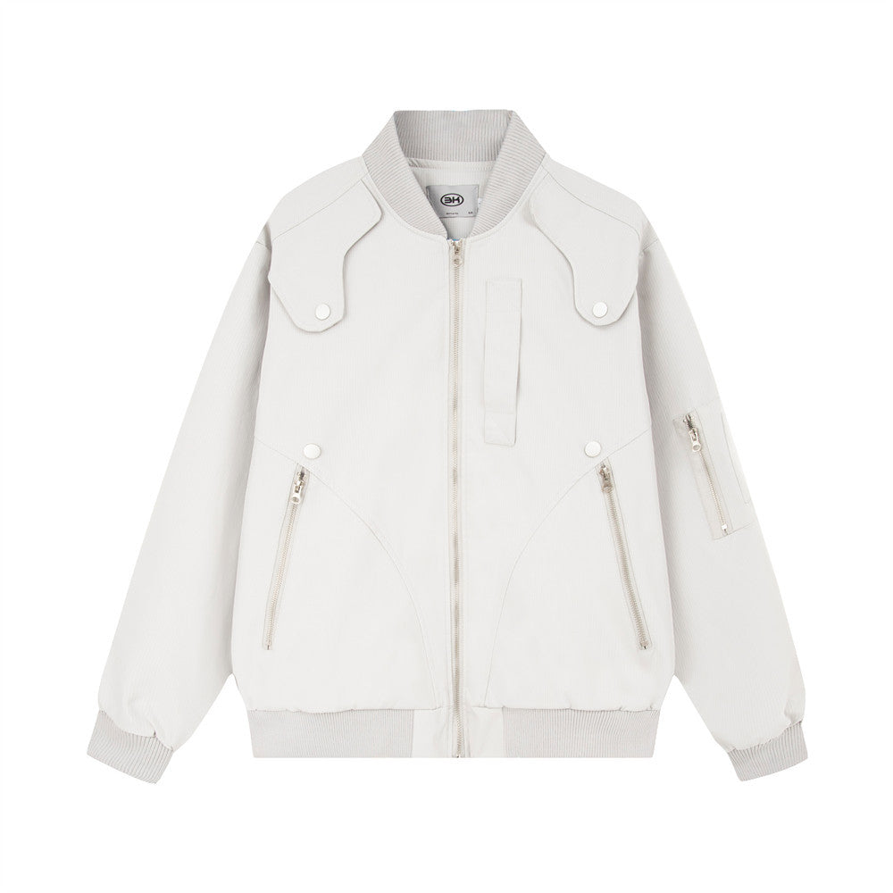 Giacca volante da uomo con colletto rialzato Valstrend, stile aviator, in tessuto resistente con zip frontale e tasche laterali.