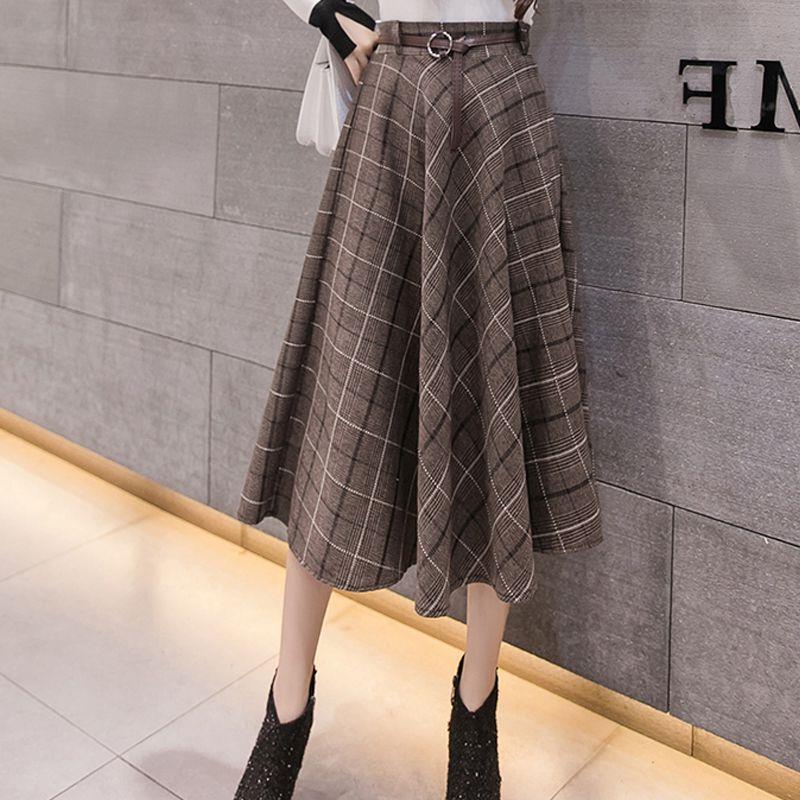 Gonna donna Valstrend con gonna ampia in stile retrò a quadri, tessuto morbido e pieghevole, stile casual vintage.