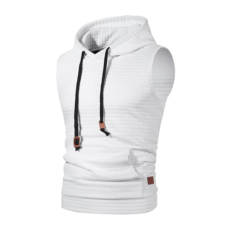Felpa senza maniche jacquard per uomo di colore solido, cappuccio in maglia Valstrend, stile casual e moderno