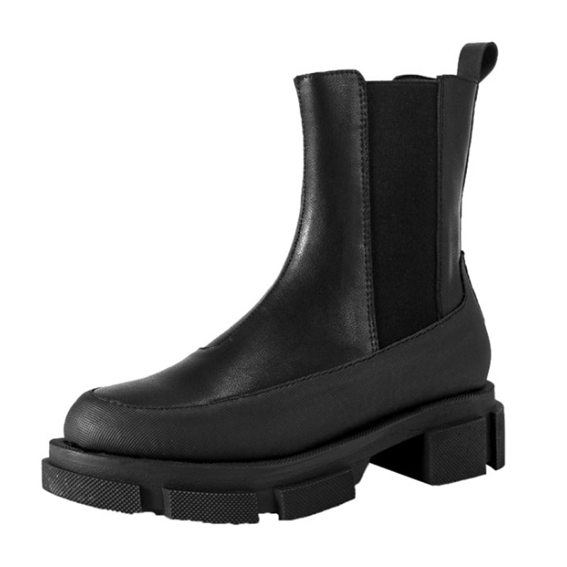 Stivaletti corti Valstrend in velluto con suola spessa, stile britannico, boots femminili con tacchi robusti.