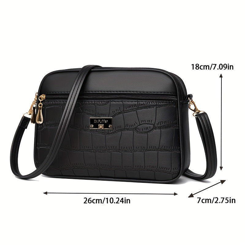 Borsa a tracolla donna Valstrend in similpelle con motivo rettile, grande capacità e tracolla regolabile, stile semplice.