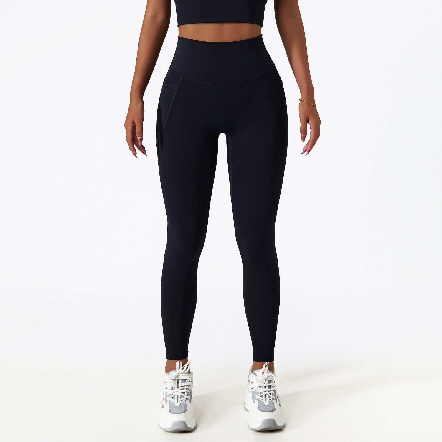 Pantaloni fitness donna Valstrend, vita alta, aderenti, tessuto traspirante e ad asciugatura rapida, per allenamenti e sport.