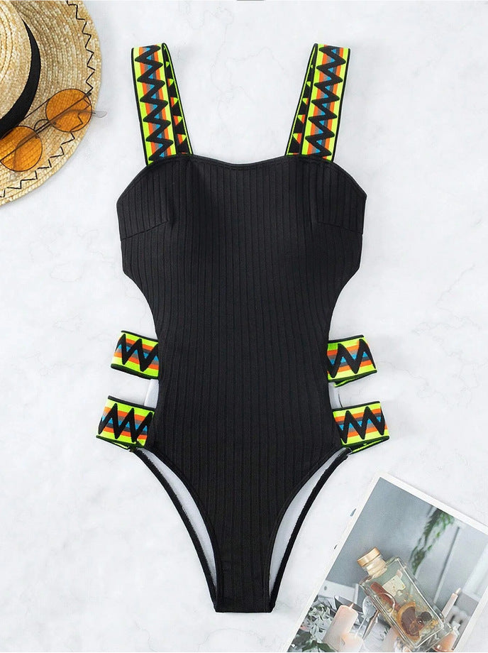 Costume da bagno one-piece donna Valstrend, bikini elegante con motivo colorato, adatto per nuoto e mare.
