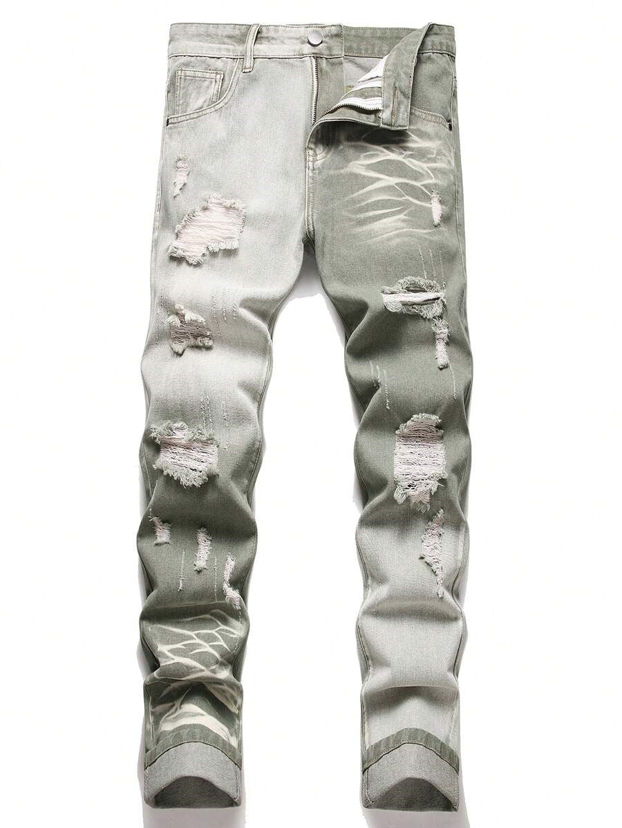 Jeans dritti Valstrend shop in colore tie-dye con effetto gradiente, mostra dettagli del tessuto e stile casual.