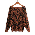 Maglione jacquard oversize leopard con scollo a spalle scoperte e maniche a pipistrello, stile industriale, marca Valstrend shop