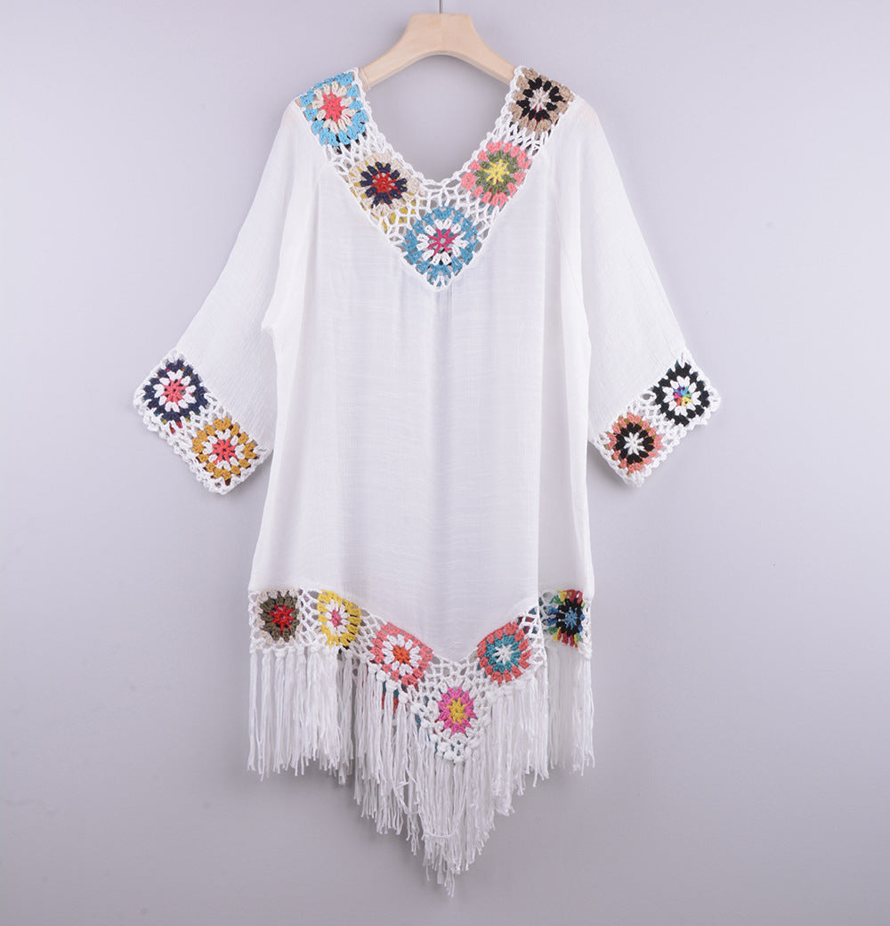 Off Shoulder Irregular Tassel Ethnic Style Dress