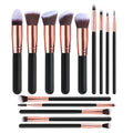 Set di 14 pennelli per il trucco neri Valstrend, con manici eleganti e setole morbide per makeup professionale e quotidiano.