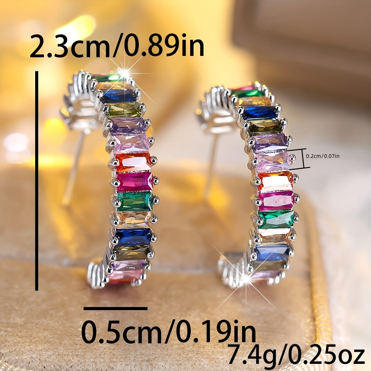 Orecchini a cerchio colorati e lucidi con zirconia, stile elegante e di lusso in rame, decorativi e delicati per donna.