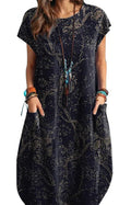 Vestito donna Valstrend con stampa, maniche corte e scollo rotondo, stile casual e alla moda, tessuto leggero e comodo.