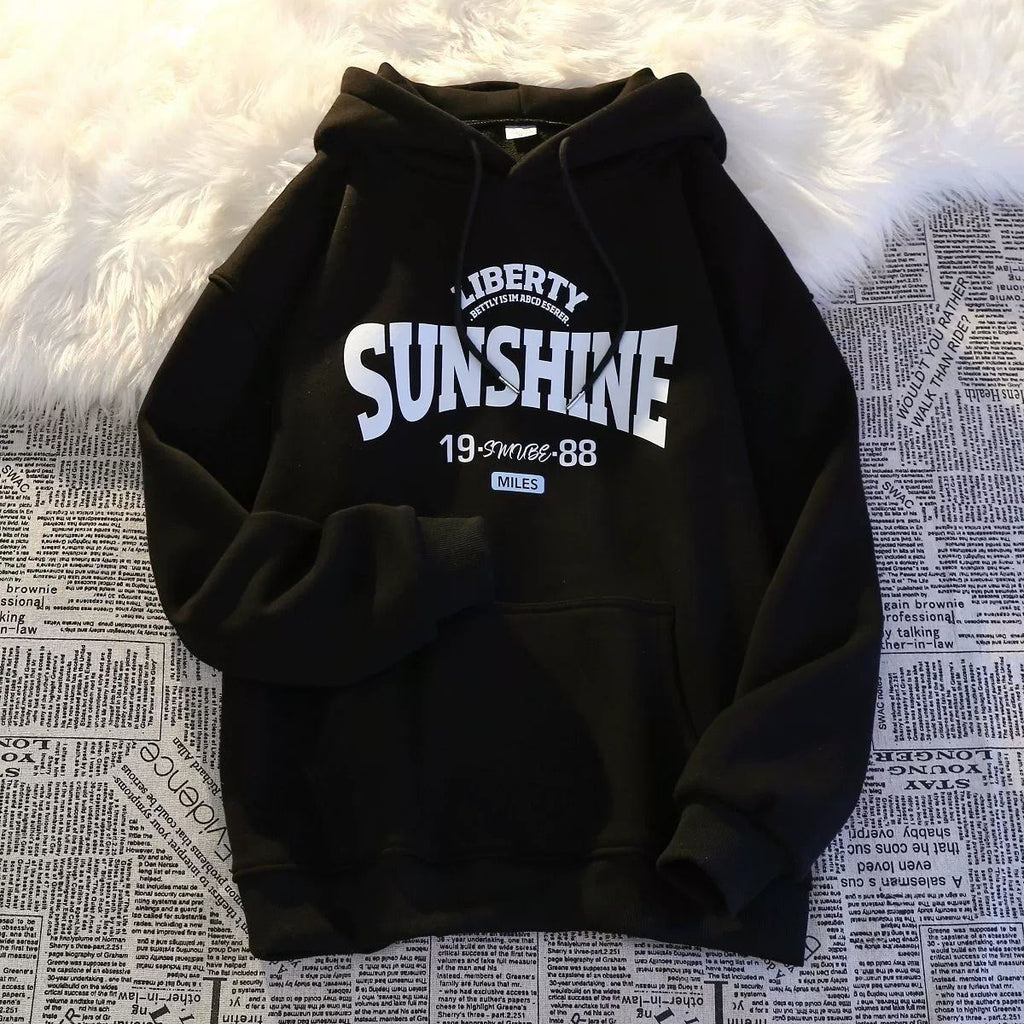 Retro Alphabet Printed Hoodie Fleece Padded Coat