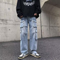 Jeans cargo da uomo Valstrend, pantaloni larghi e dritti con effetto distressed e stile casual.