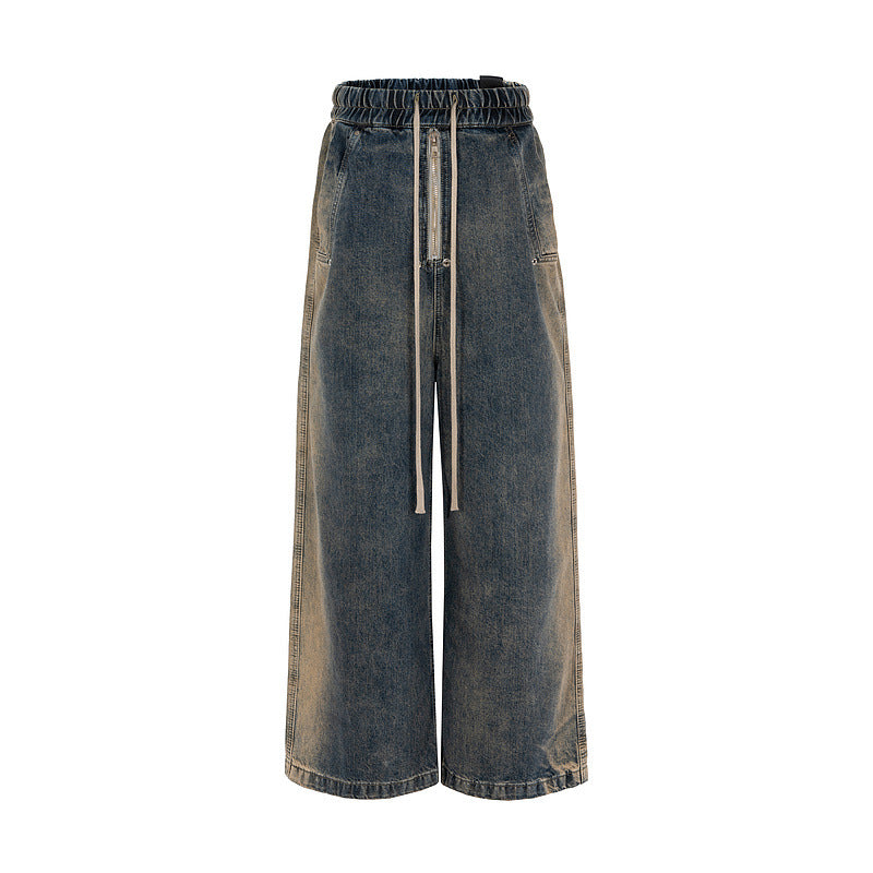 Jeans Valstrend a gamba larga dritti, lavati con sfumature gradient, stile hip hop e moda streetwear.