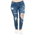 Jeans estivi da donna taglia forte Valstrend shop, stile casual, con tasche e vita alta, indossati su una donna.