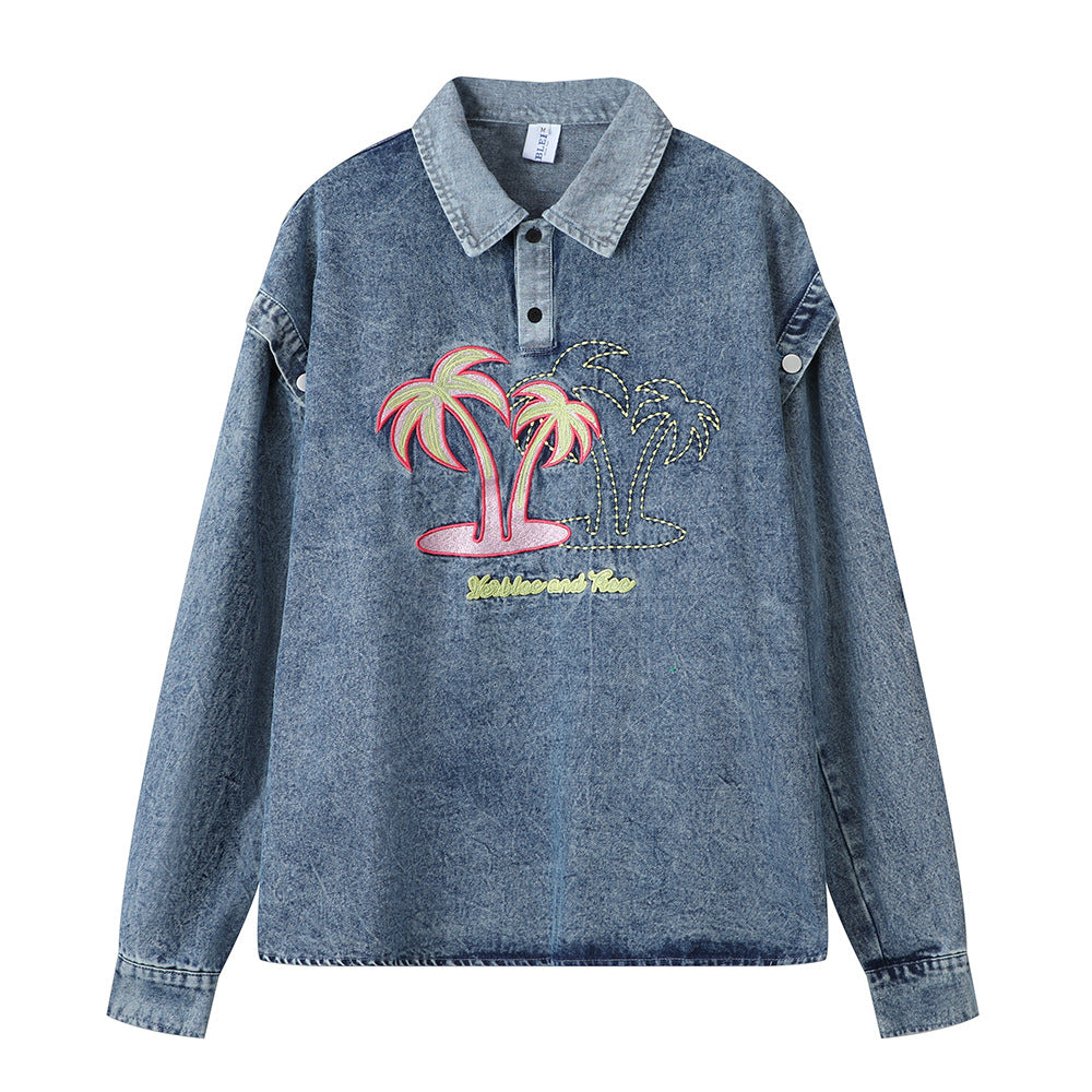 Giacca di jeans con maniche lunghe Valstrend, stile americano, tessuto denim, vestibilità casual, dettaglio bottoni frontali.