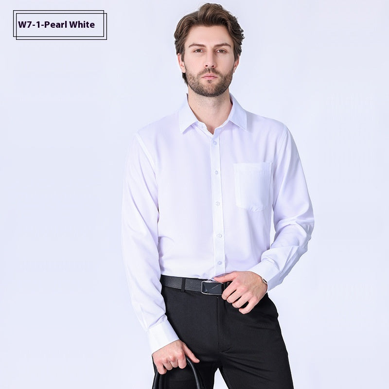Camicia da uomo Valstrend Minimalist Business a maniche lunghe, tessuto elasticizzato e senza ferro, stile professionale e moderno.